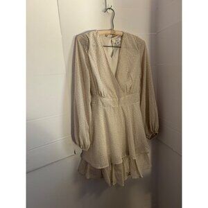 Japna Blue Floral Tiered Dress Women's Size M Long Sleeve Ruffle Boho V-Neck Tie